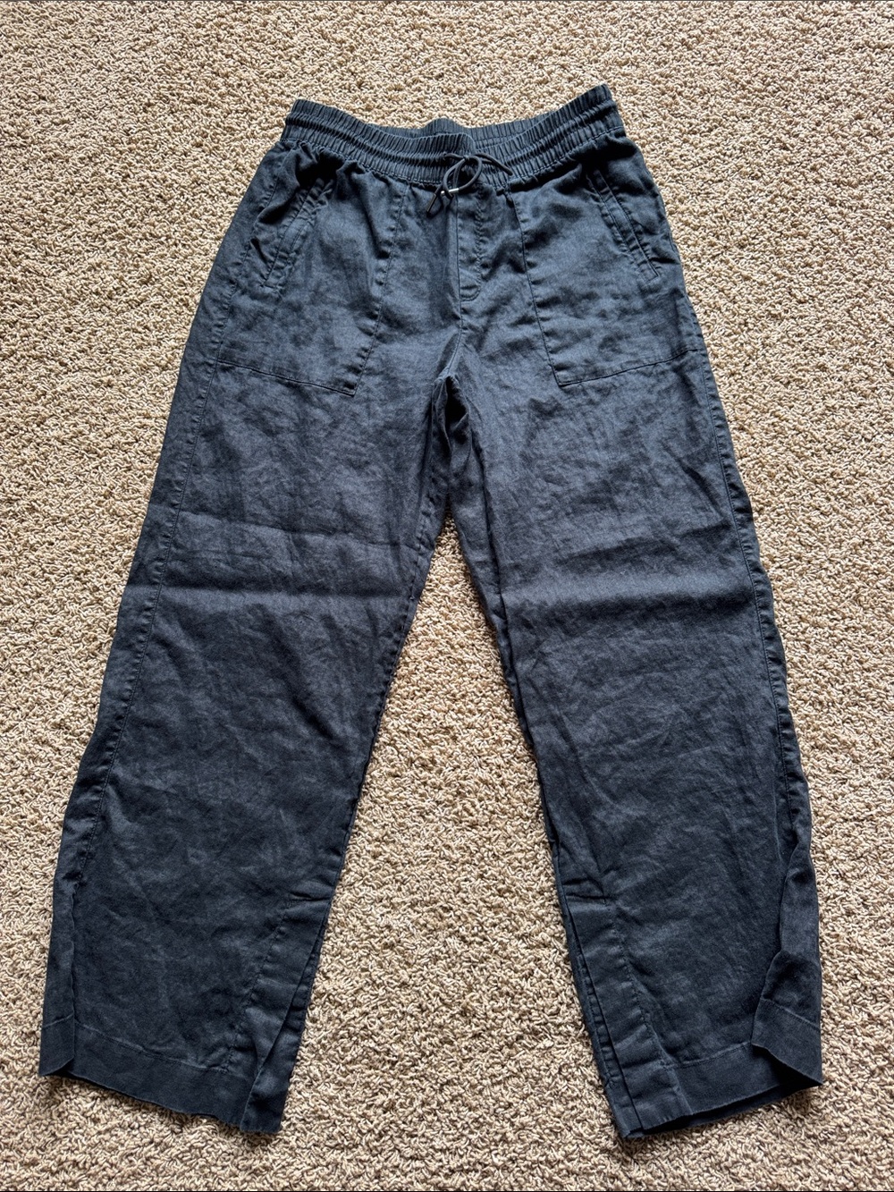 Athleta Black Wide-Leg Drawstring Linen-Blend Pants